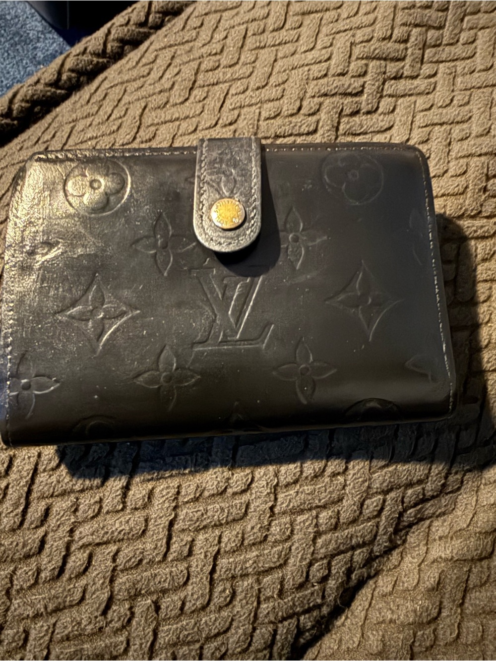 Louis Vuitton Black Monogram Embossed Leather Wallet with Gold Snap